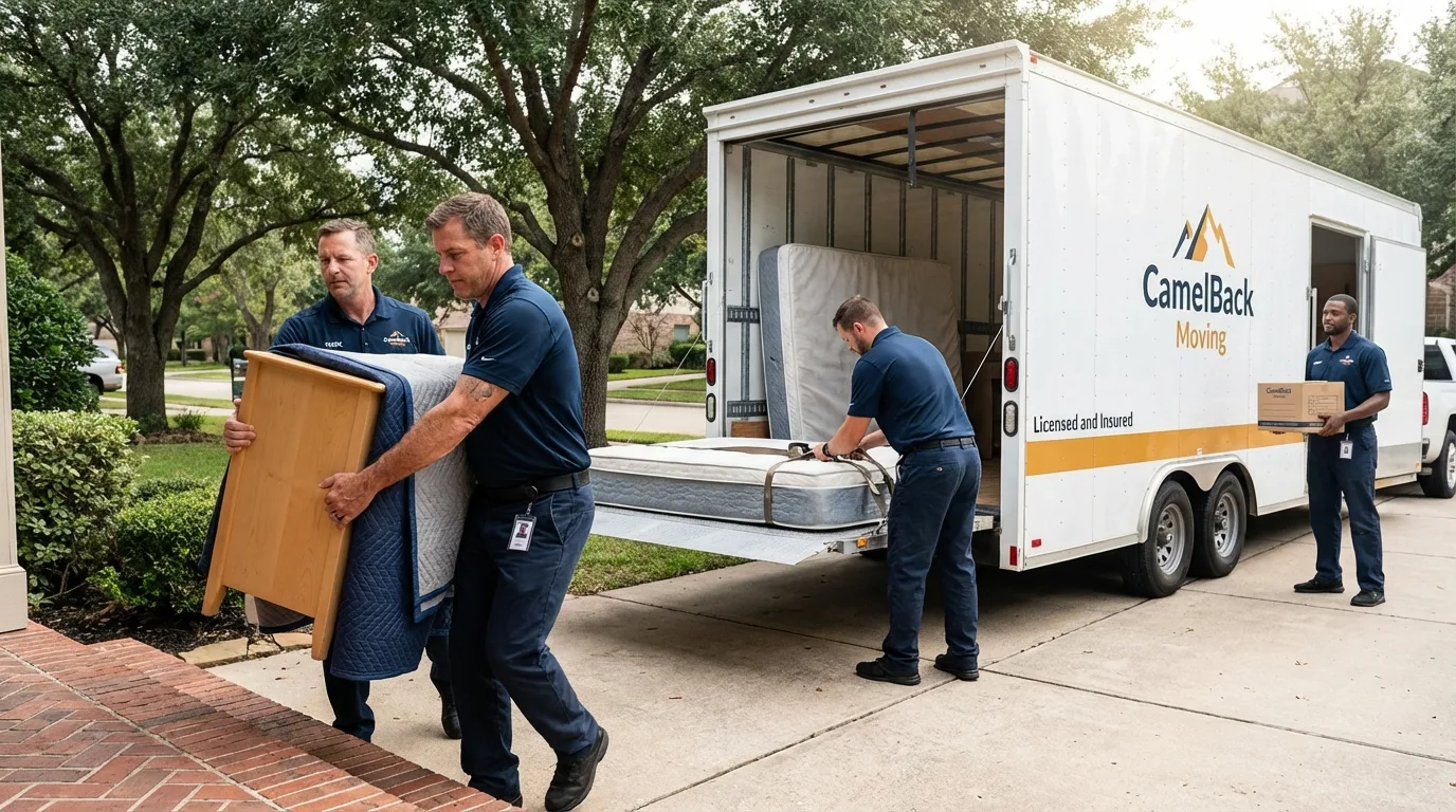 Crew loading residential truck for cross-state move from Waseca, MN