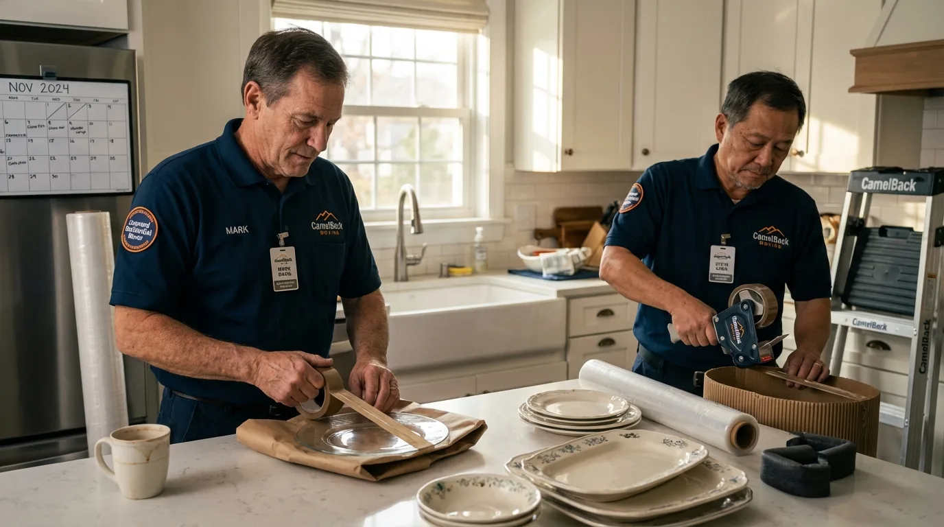 Professional crew packing kitchen dishware in Waseca, MN